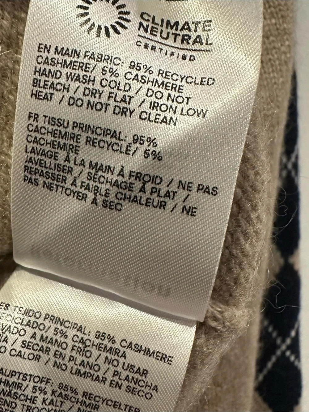 Reformation Women’s Clara Cashmere Cardigan with beige and Navy Diamonds - Picture 10 of 10